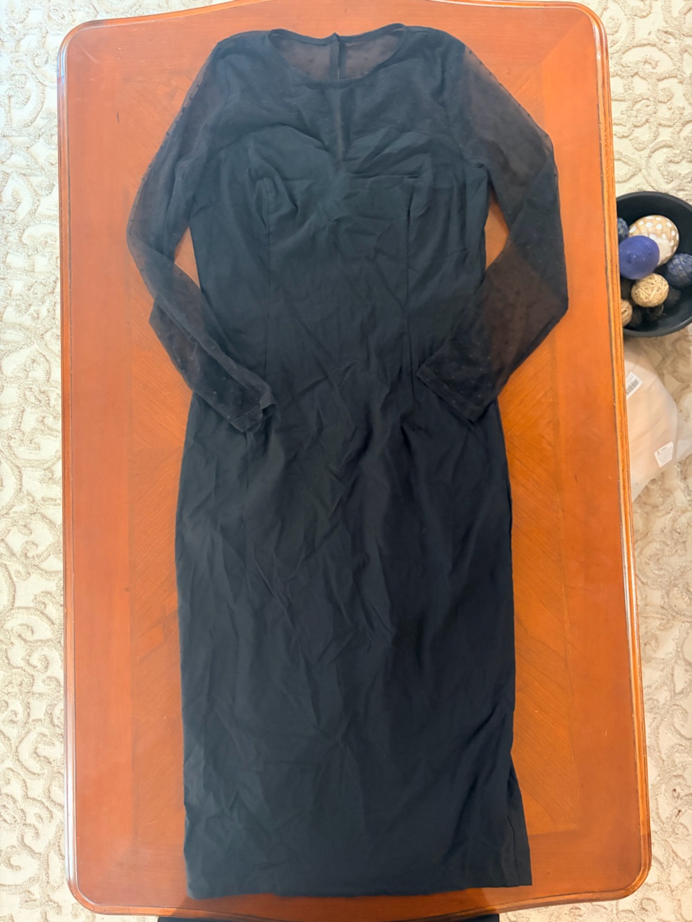 Black Long-Sleeve Sheer Panel Midi Dress - Brand